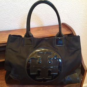 Tory Burch Nylon and Patent Leather Tote Black